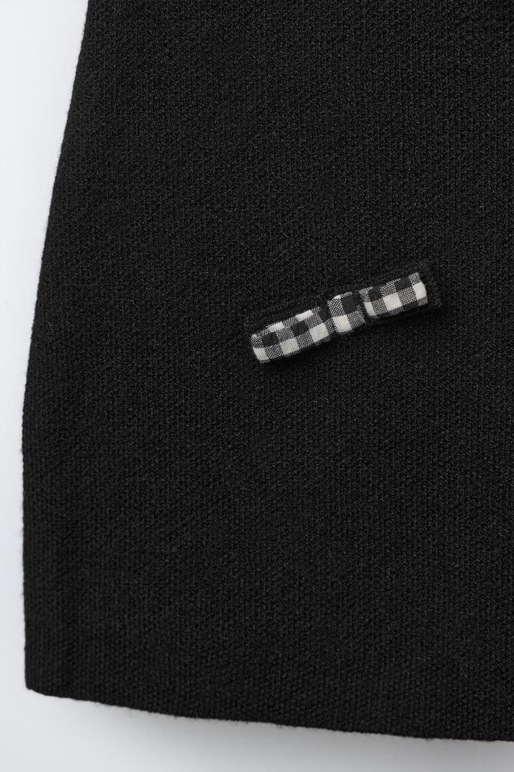 ZARA ТРИКОТАЖНОЕ ПЛАТЬЕ С БАНТАМИ В КЛЕТКУ ВИШИ, ЧЕРНЫЙ