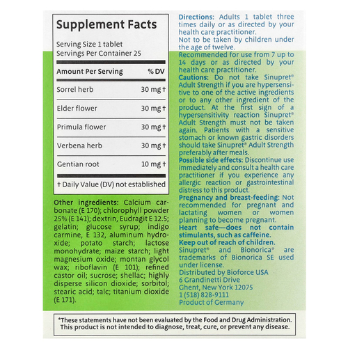 Bionorica, Sinupret®, поддержка носовых пазух и иммунитета, для взрослых, 25 таблеток