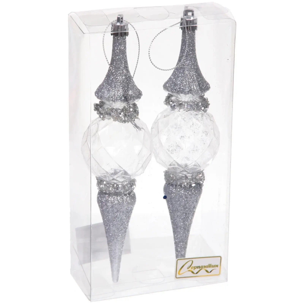 Елочные игрушки «Искры» 5*5*19 см (набор 2 шт), Белый