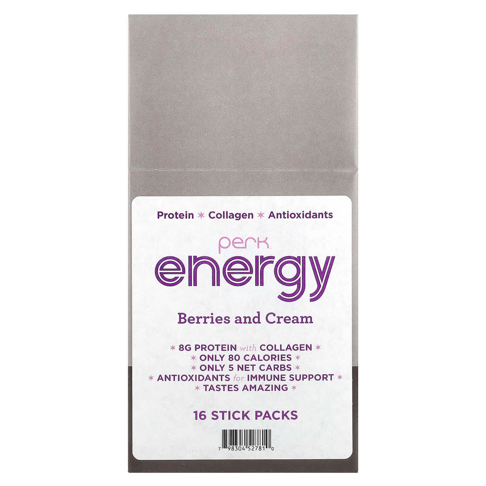 Perk Energy, Ягоды и сливки, 16 пакетиков в стиках по 19,2 г