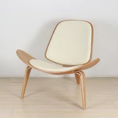 Кресло Shell, светлое дерево с белым сиденьем