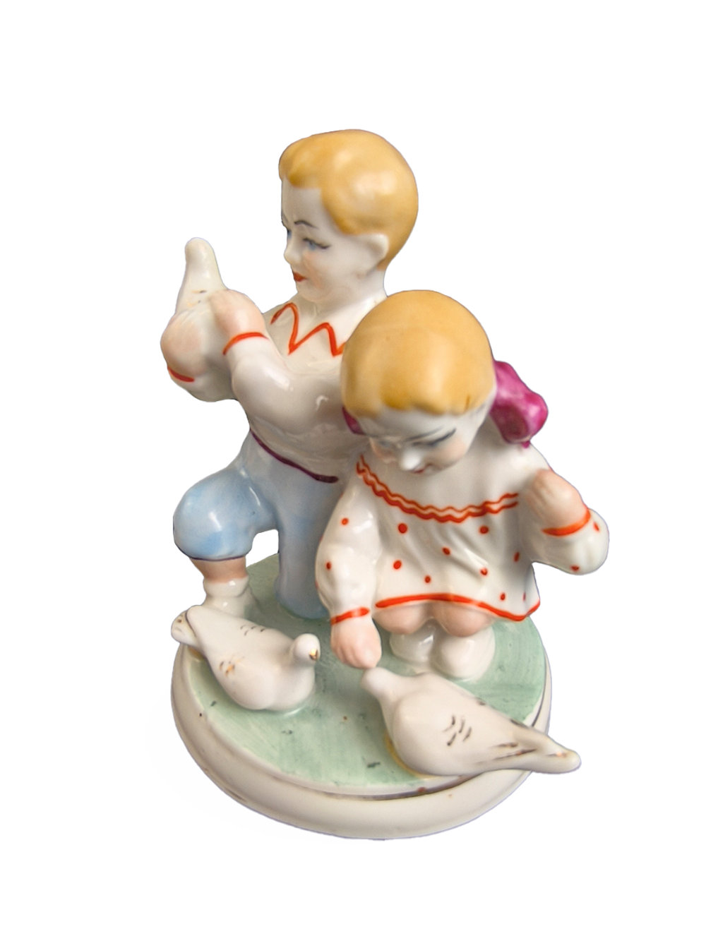 Фарфоровая статуэтка "Дети кормят голубей" Полонский ЗХК