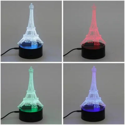 Светильник ночник «3D-Эйфелева башня» на пластиковой подставке, с включателем USB