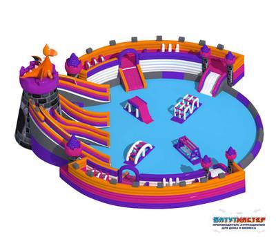 Надувной аквапарк с бассейном и горками «Драконий замок», 22×20×7 м