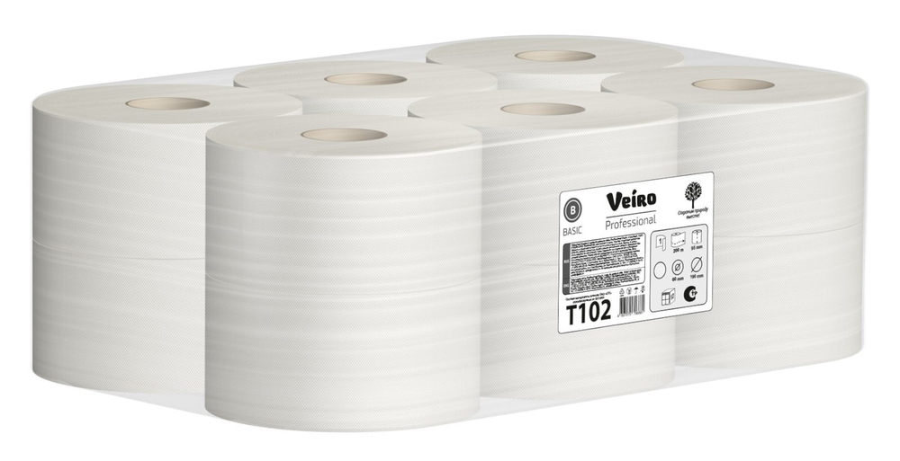 Туалетная бумага Veiro Professional Basic T102, 1-слойная, серая, 200 метров, 12 рулонов в упаковке
