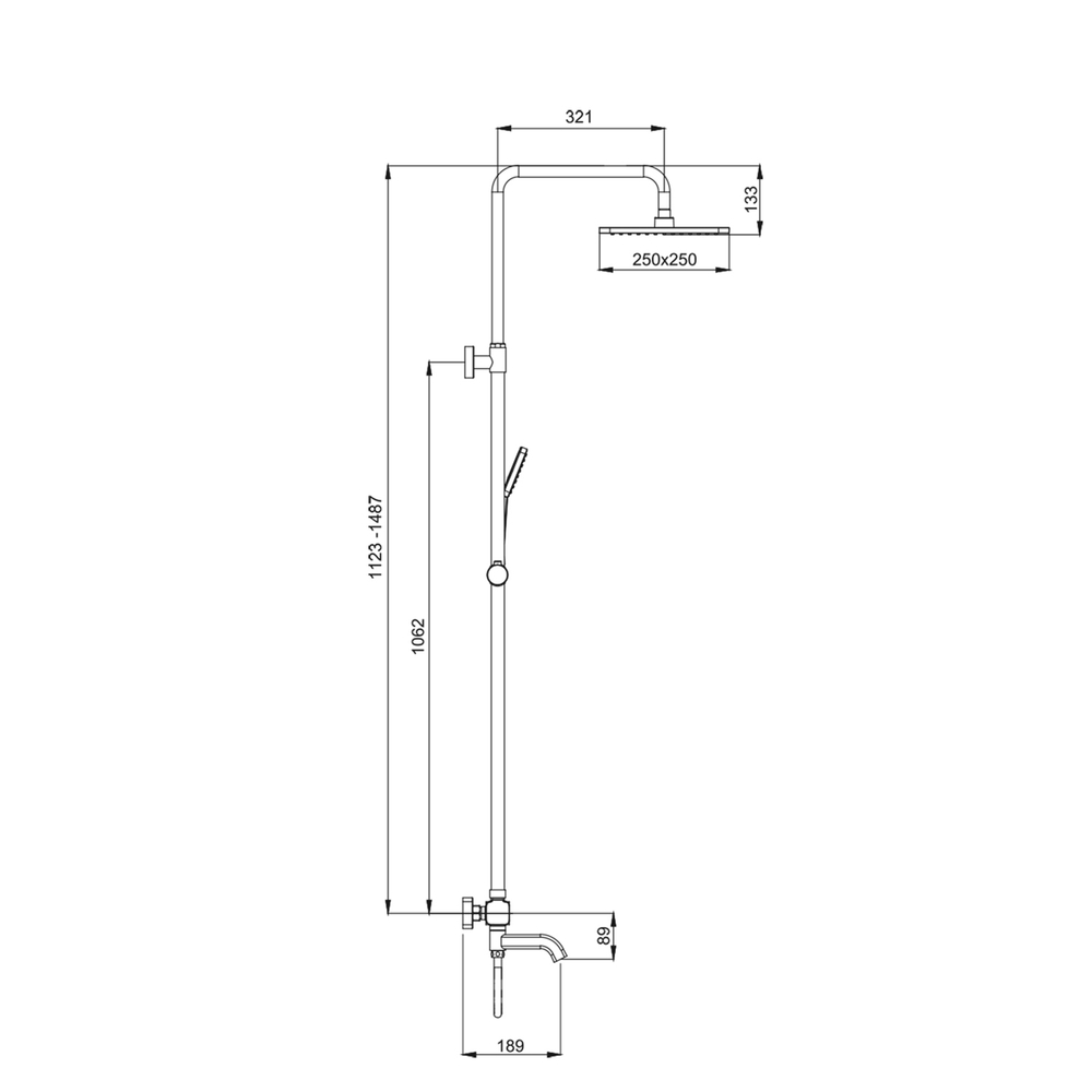 Душевая система термостат  G2491-6 GAPPO лейка "Тропический душ" квадрат 250*250 ЧЕРНЫЙ