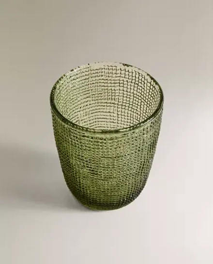 ZARA HOME СТЕКЛЯННЫЙ СТАКАН С РЕЛЬЕФНЫМ ДИЗАЙНОМ, ЗЕЛЕНЫЙ