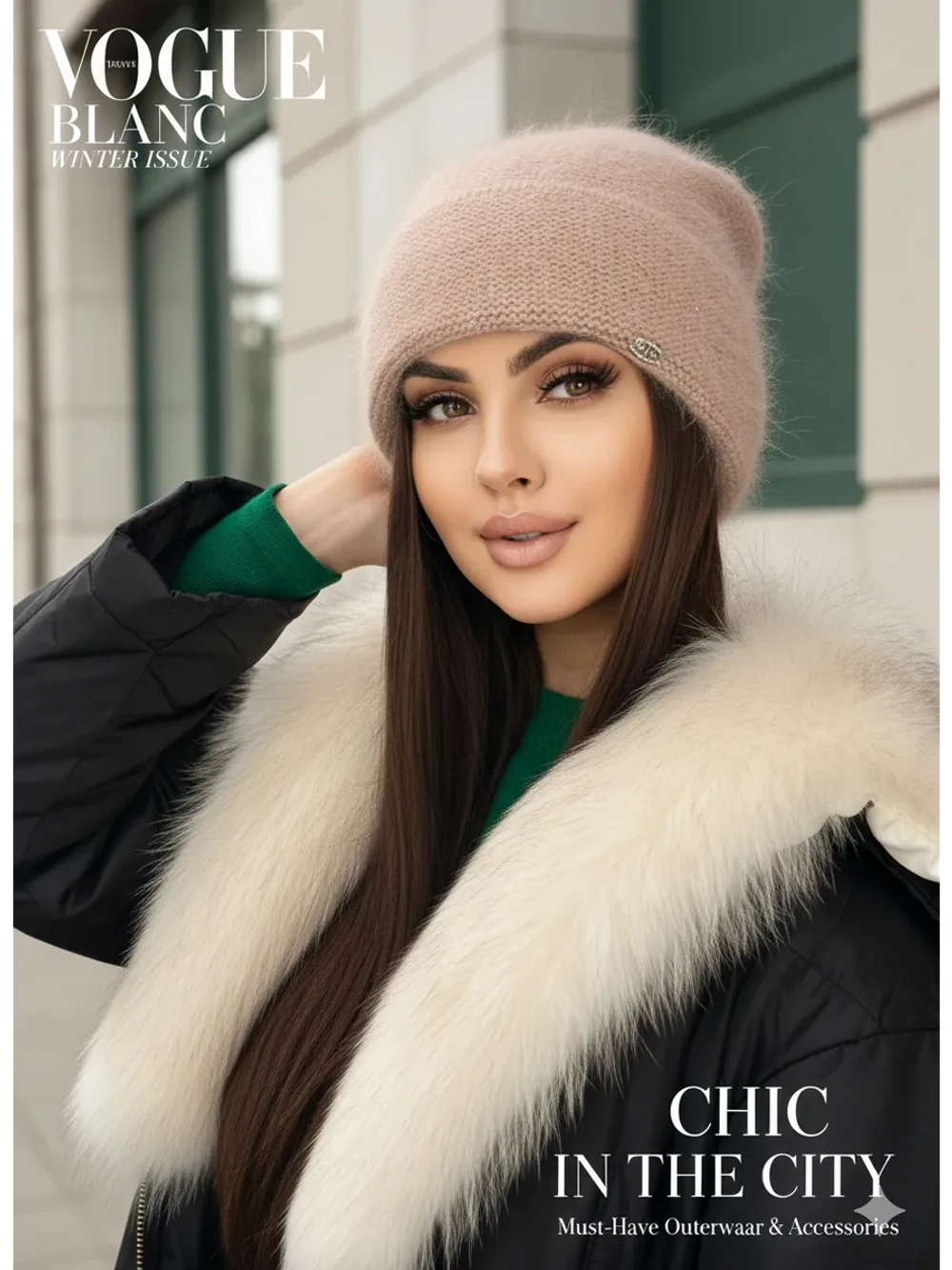 шапка зимняя вязаная ангора с пайетками