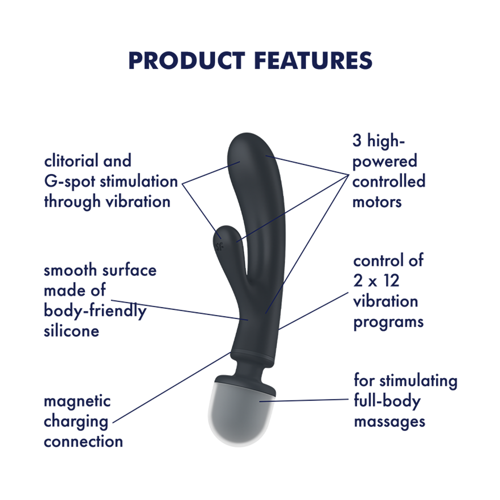 Вибратор-ванд 2 в 1 Satisfyer Triple Lover, серый