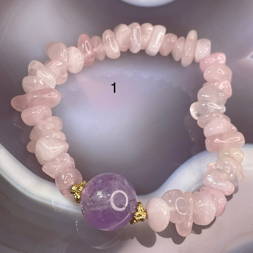 51759  Розовый кварц Аметист Браслет крошка