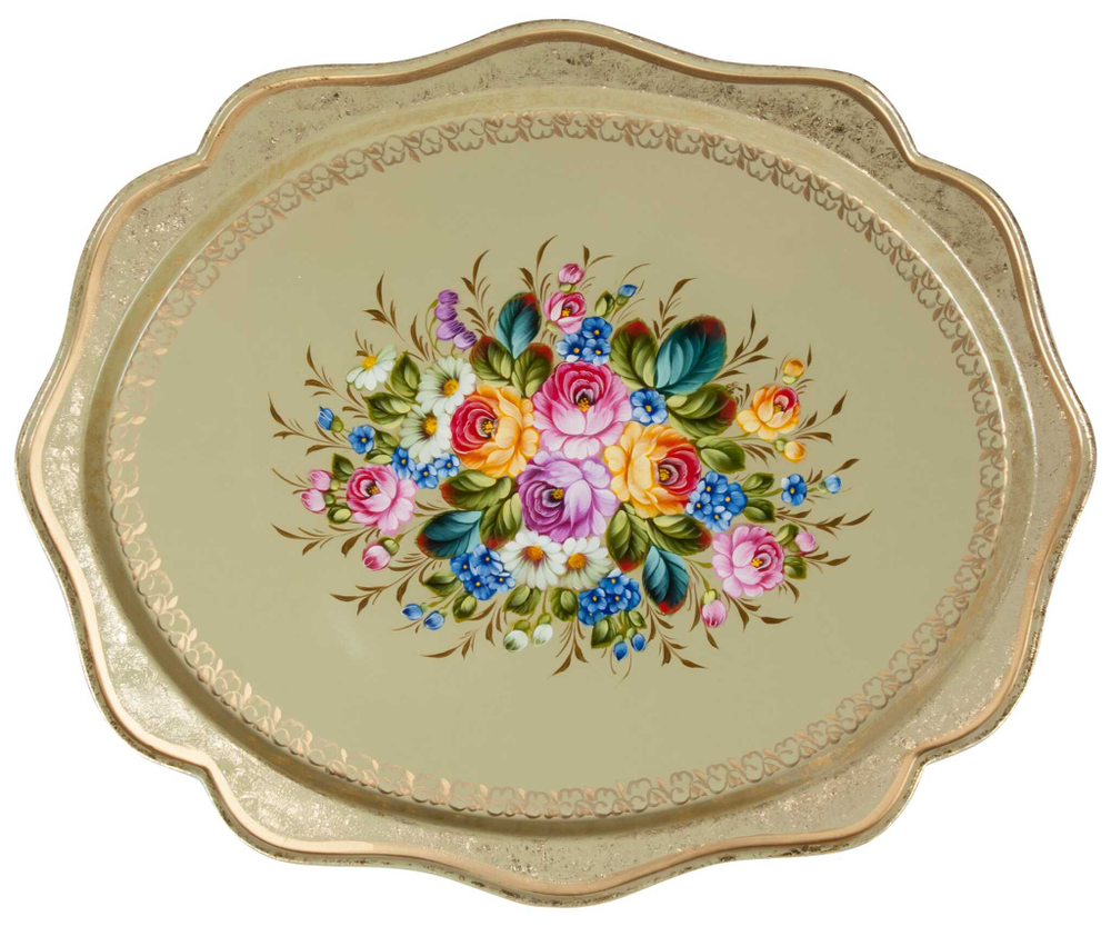 Жостовский поднос декоративный, размер 38х30 см (A15), металлический