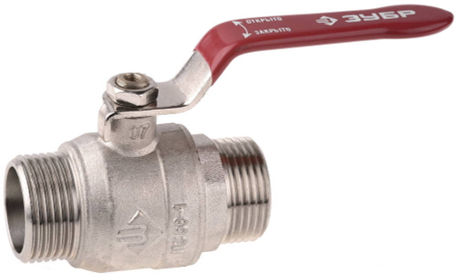 Кран ЗУБР шаровой 1″ полнопроходной ″папа-папа″, ручка, никелированная латунь