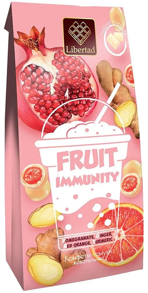 Жевательные конфеты Либертад Fruit Immunity Гранат, Имбирь, Красный апельсин, Куркума в белом шоколаде 75г
