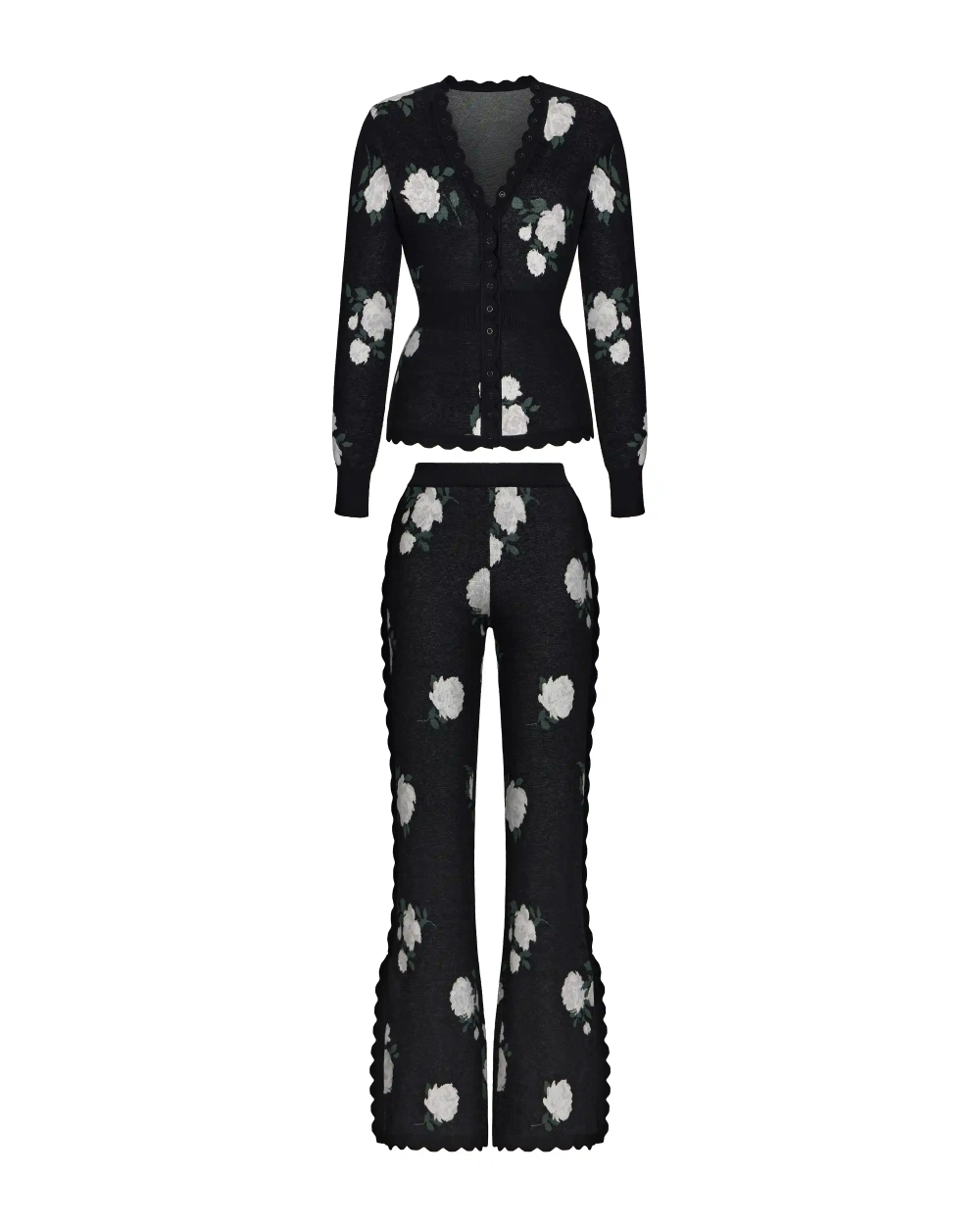 Lana-Quincy, вязаный комплект с брюками из черного хлопка с цветочным принтом