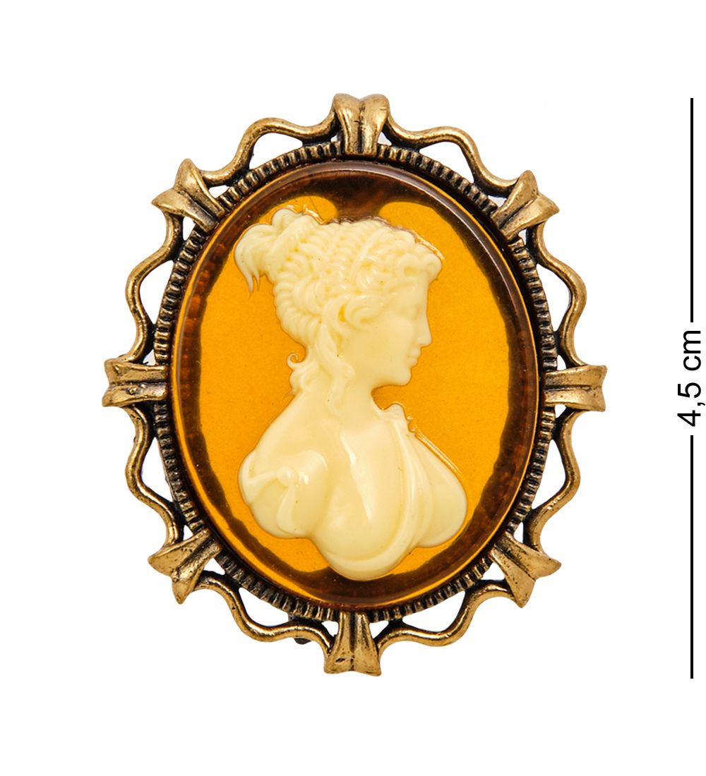 AM-2597 Брошь «Камея» (латунь, янтарь)