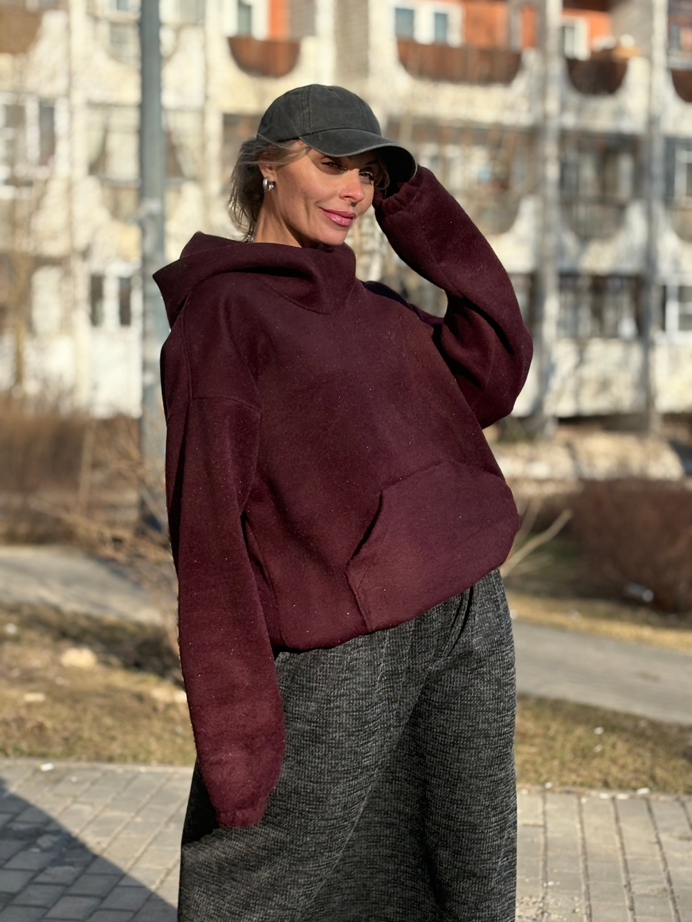 Худи -пальто /бордовый