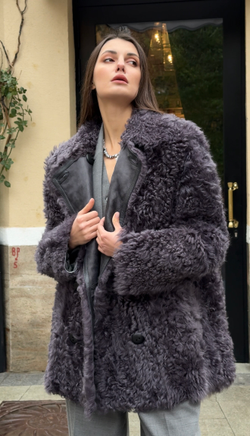 Дубленка двусторонняя "Серый сапфир "