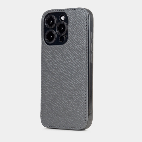 Чехол для iPhone 16 Pro Max из кожи сафьяно, серого цвета