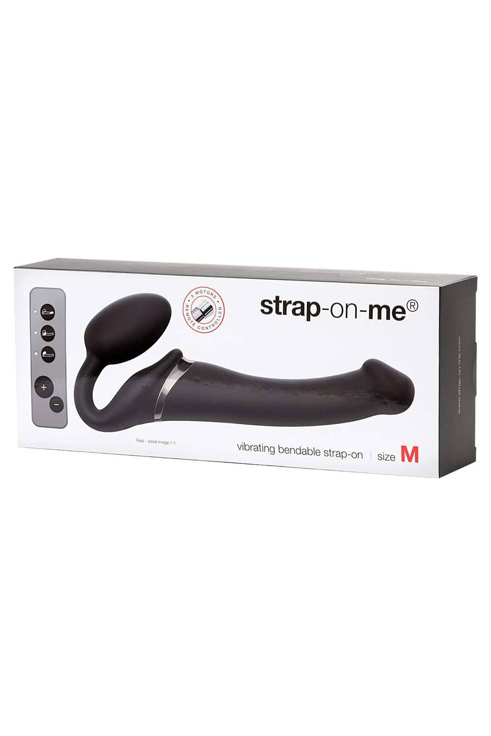 Безремневой страпон Strap-on-me с вибрацией, с 3-мя моторами, черный, M