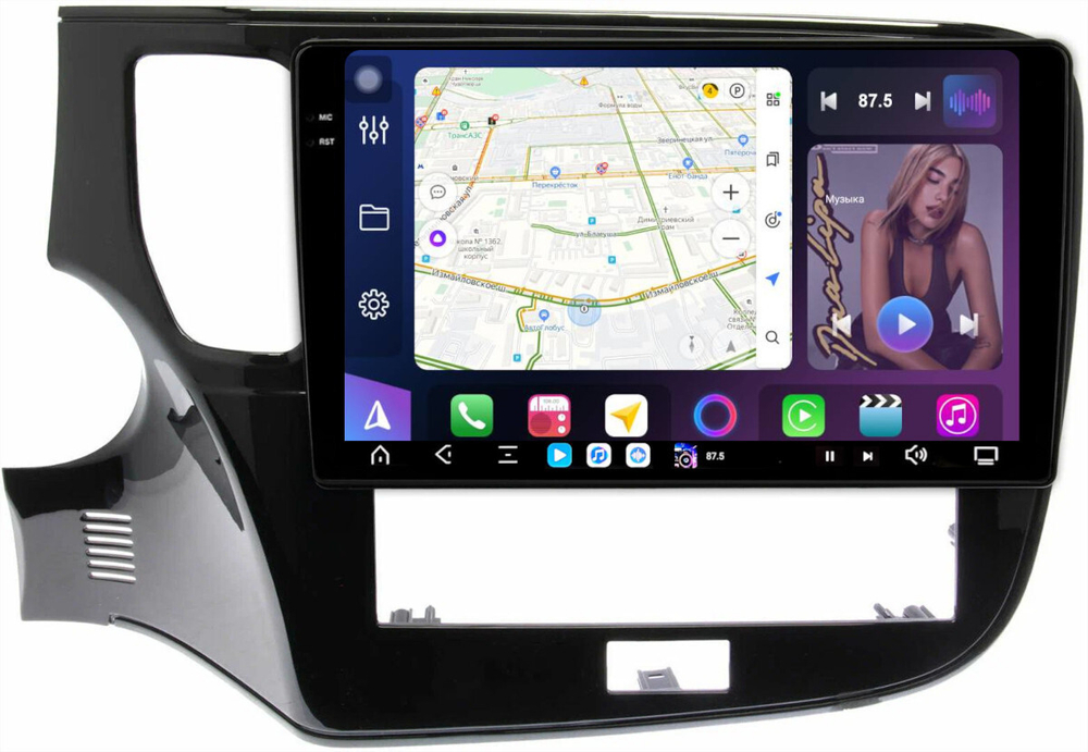 Магнитола Mitsubishi Outlander 3 2019-2022 (левый руль, прямоугольный климат) - FarCar XXL2005M монитор 10.36" 2K QLED на Android 14, TS20, 8+256Гб, CarPlay, 4G SIM-слот