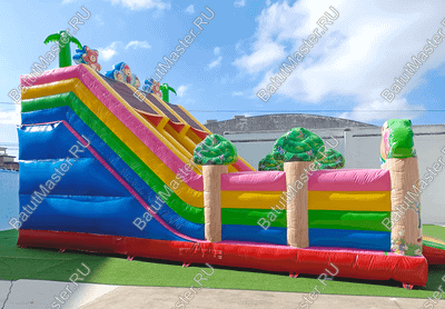 Коммерческий надувной батут "Мишки и дети", 10*6*6,5 м, с горкой 3,5 м