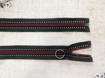 Молния спираль светоотражающая, Т5, L 80 см, чёрный с красным