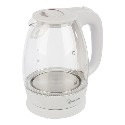 Стеклянный чайник электрический Homestar HS-1012, 1,7 л, пластик белый