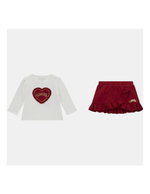 Футболка с длинным рукавом + юбка GUESS Экрю/Красный/Аппликация: красное сердце/Золотые пайетки Девочка