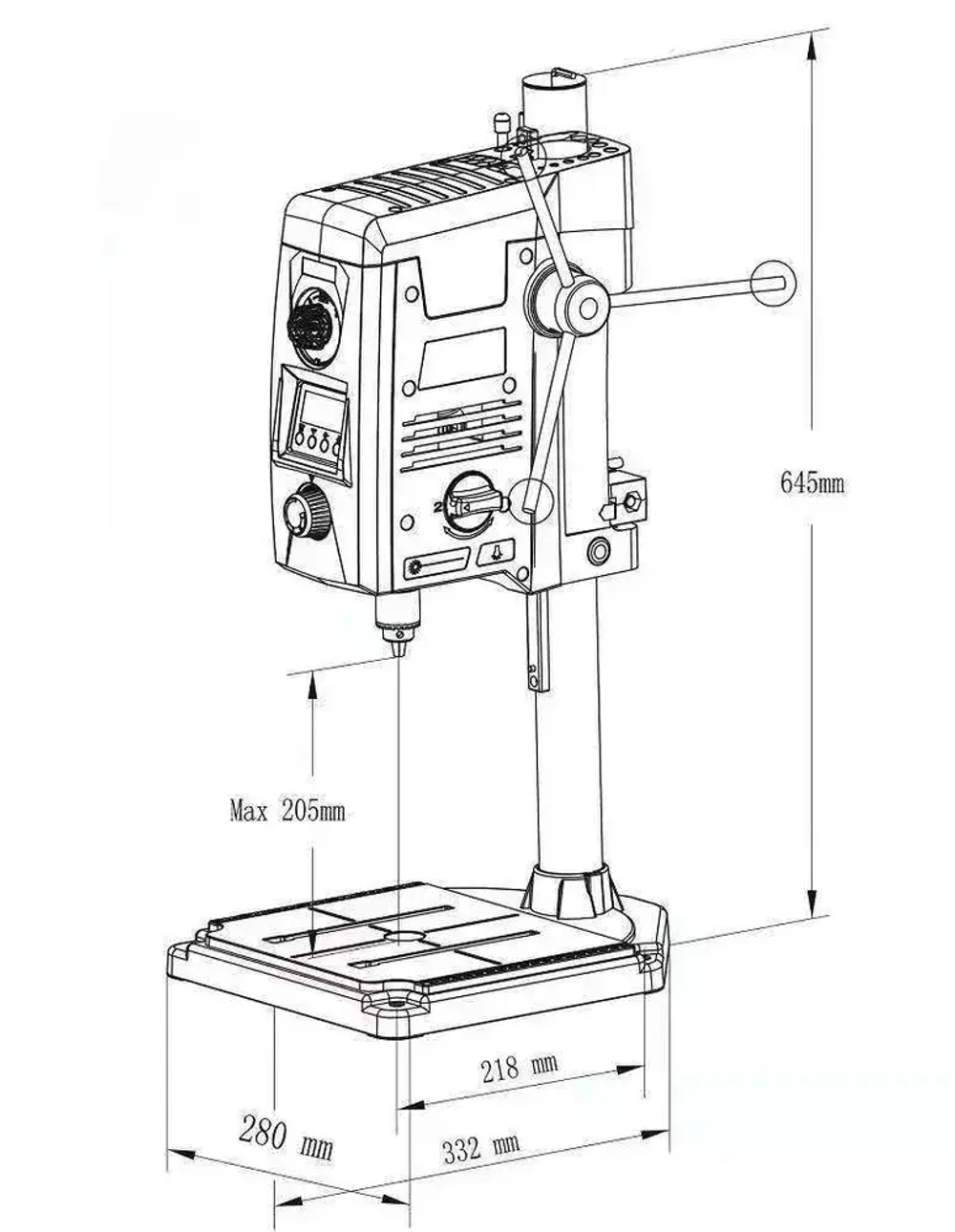 Станок сверлильный настольный BG-518801 для широкого спектра материалов, 200-2500 об/мин, 800 Вт, трехкулачковый патрон, стационарная дрель