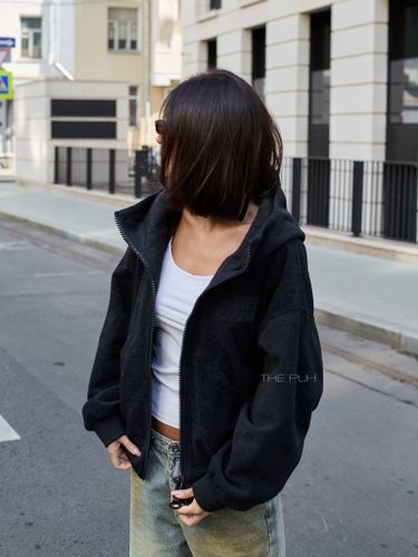 Черная флисовая куртка-худи