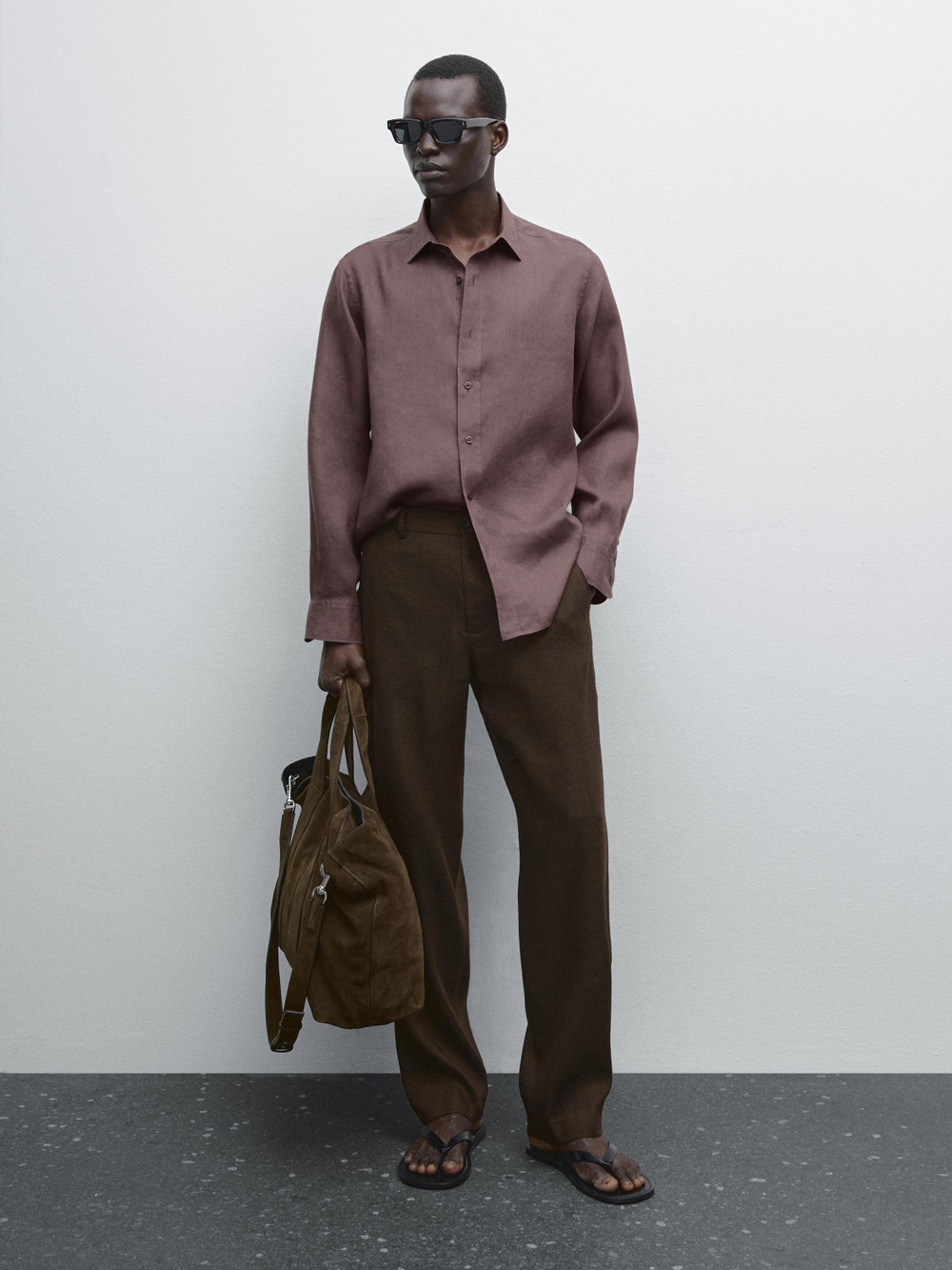 Massimo Dutti Рубашка приталенного кроя из 100% льна, баклажанный