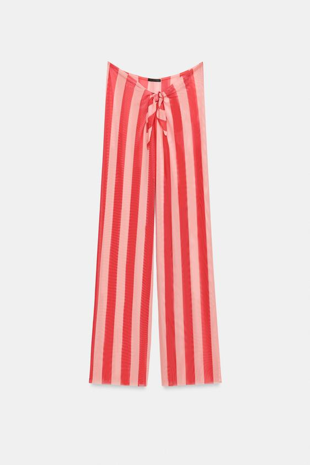 ZARA БРЮКИ-ПАРЕО ИЗ ТЮЛЯ В ПОЛОСКУ, КОРАЛЛОВО-КРАСНЫЙ