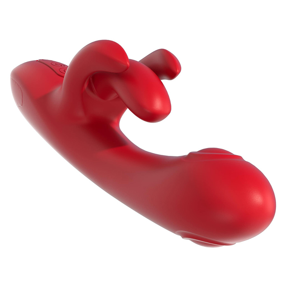 Красный вибратор-кролик 25см с боковой пульсацией и подвижными лепестками Amovibe Trio Bliss G-spot Tapping Vibrator with Clit Massaging & Vibration