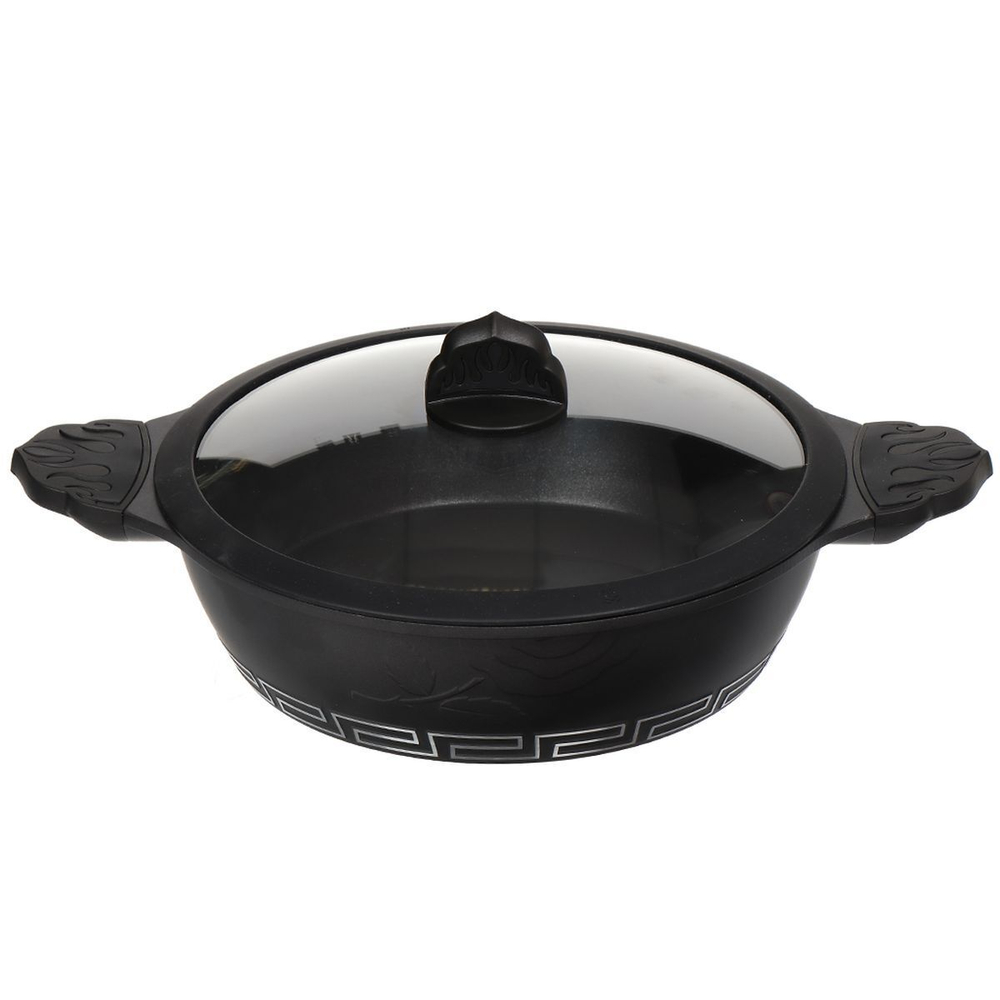 Кастрюля алюминий, антиприг, 4.1 л, с крыш, крышка стекло, Daniks, Meander, KI-SC2828, индукц