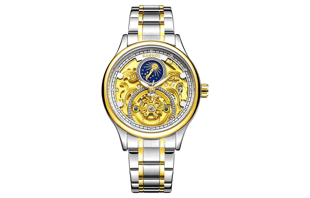 KANGOL Prestige Collection Mechanical Movement Metal Strap Watch Men"s Watches Skeleton Dial KANGOL K116