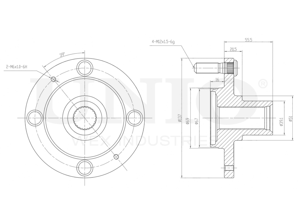 Ступица передняя (без ABS) UNIO HUB-20135