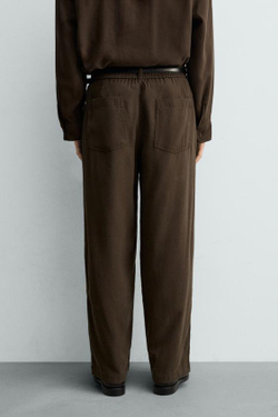 ZARA БРЮКИ RELAXED FIT ИЗ СТРУЯЩЕЙСЯ ТКАНИ, КОРИЧНЕВЫЙ