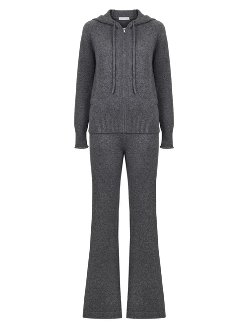 Комплект кардиган на молнии с капюшоном и брюки прямые из кашемира, темно-серый