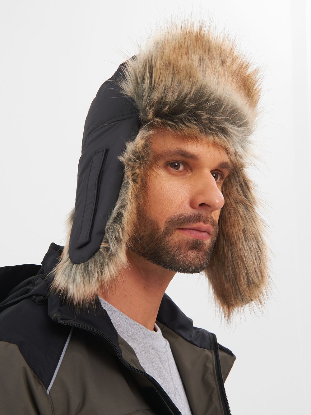 Шапка ушанка с маской Евро Енот ткань Taslan цвет Чёрный