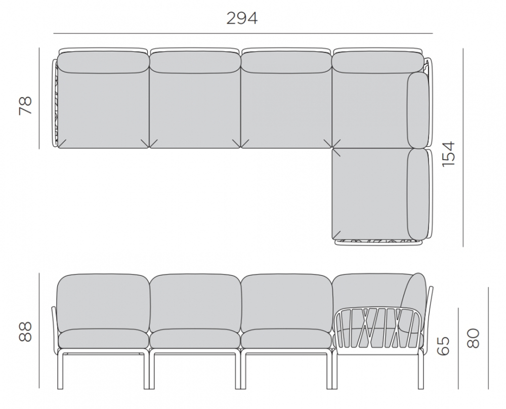 Диван пластиковый с подушками Nardi Komodo 5, антрацит, панама