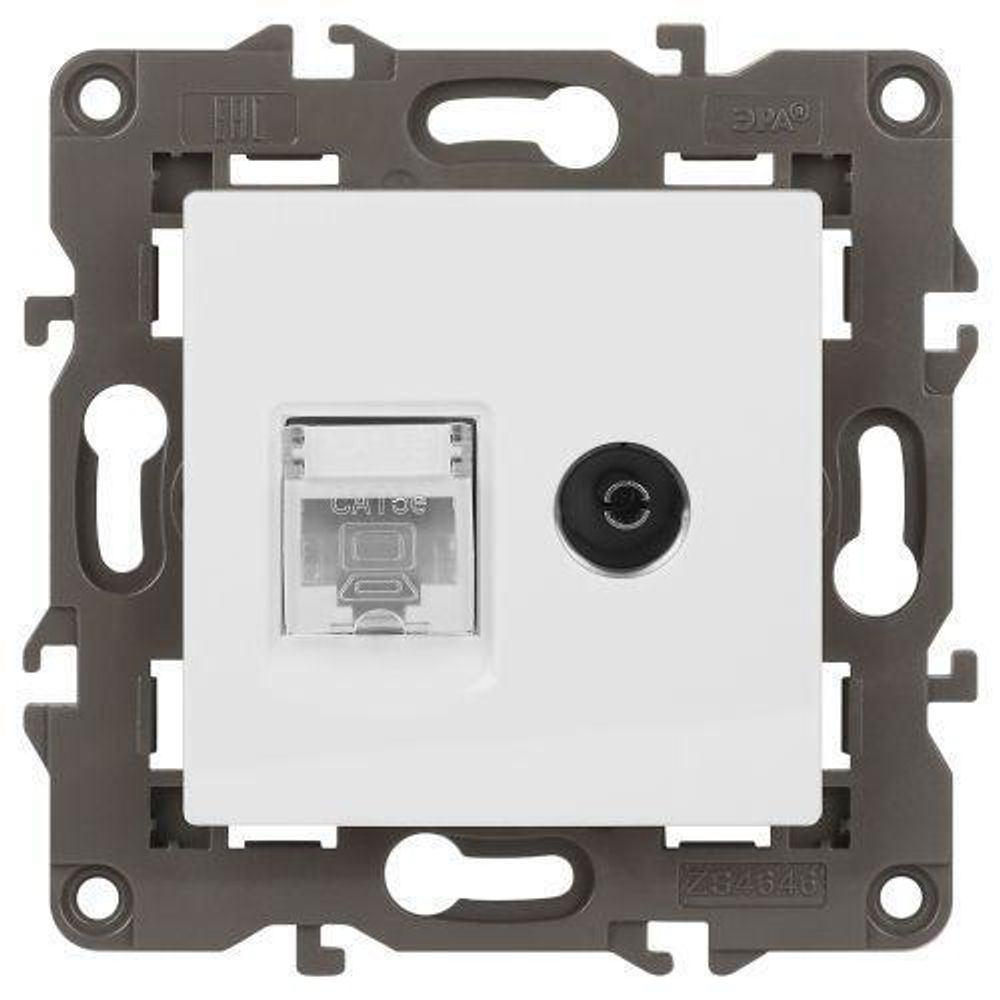 Розетка компьютерная + телевизионная 2-м Elegance 14-3110-01 RJ45 + TV IP20 механизм бел. Эра Б0034314