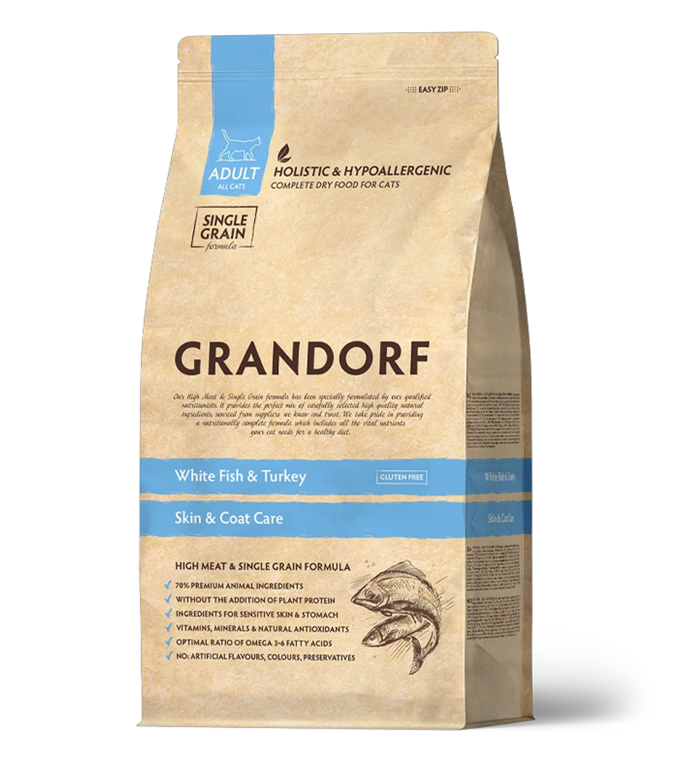 Grandorf Scin&Care Holistic для кошек Белая рыба с индейкой 400гр.