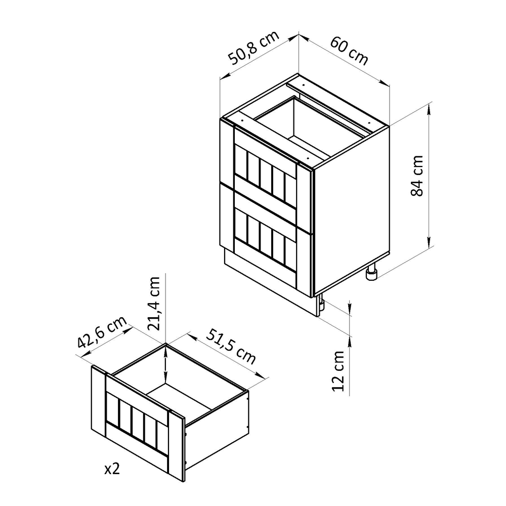 Кухонный модуль напольный Вестфалия, 60х51х84,с ящиками, массив сосны, Dipriz