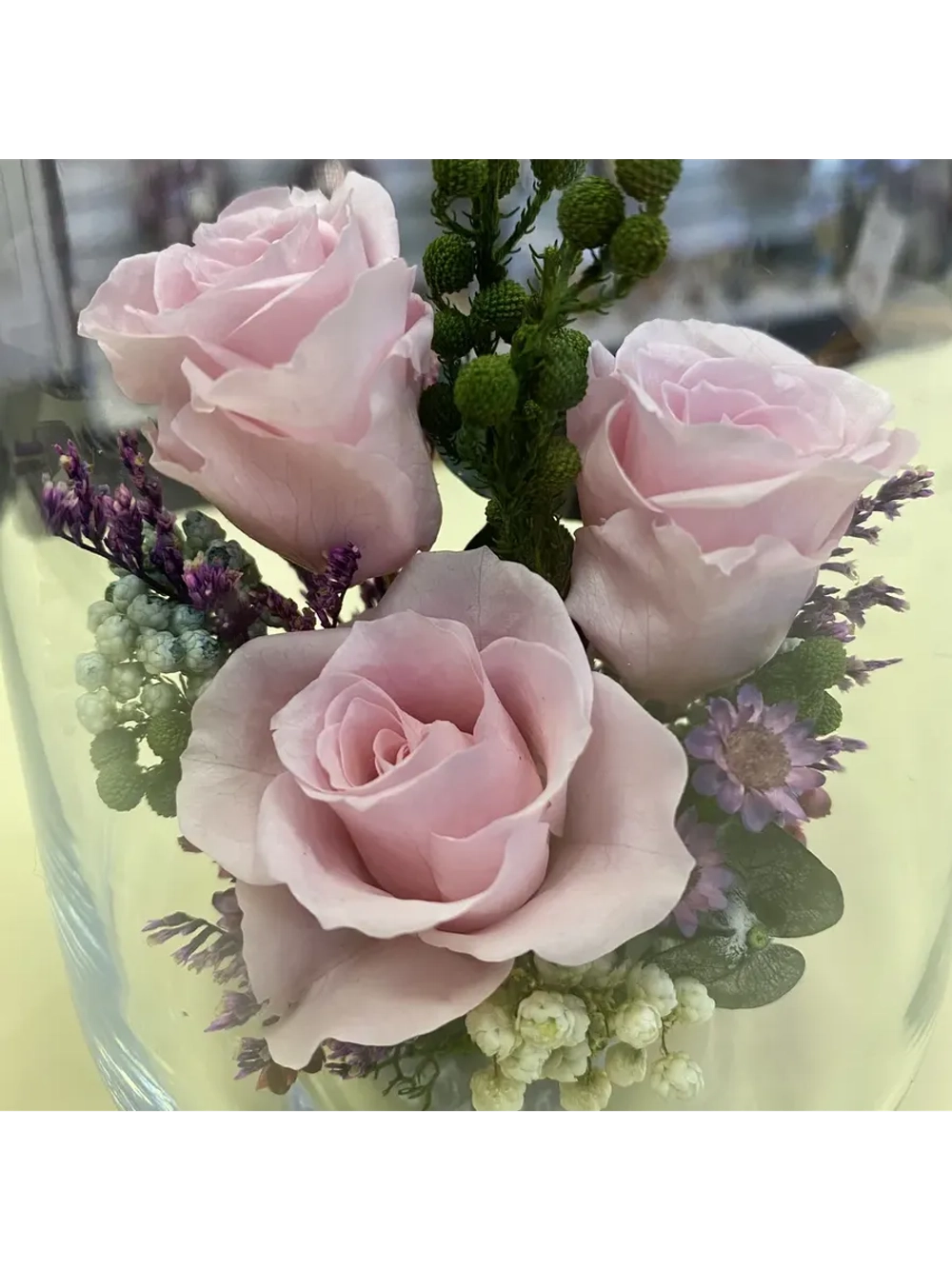 натуральные кустовые розы в стекле, вакуум*