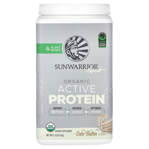 Sunwarrior, Sport, органический активный протеин, тесто для торта, 1 кг (2,2 фунта)