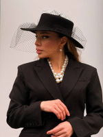 Канотье фетр с вуалью черный