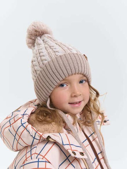Шапка зимняя из смесовой шерсти с флисовым подкладом "Нюд" на завязках