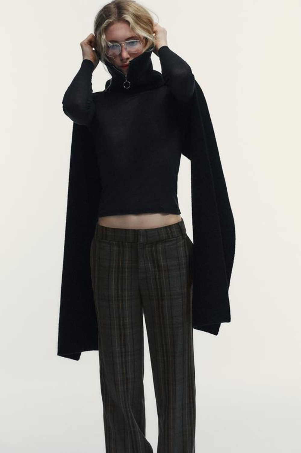 ZARA БРЮКИ В КЛЕТКУ, СЕРЫЙ/НЕЖНО-КОРИЧНЕВЫЙ