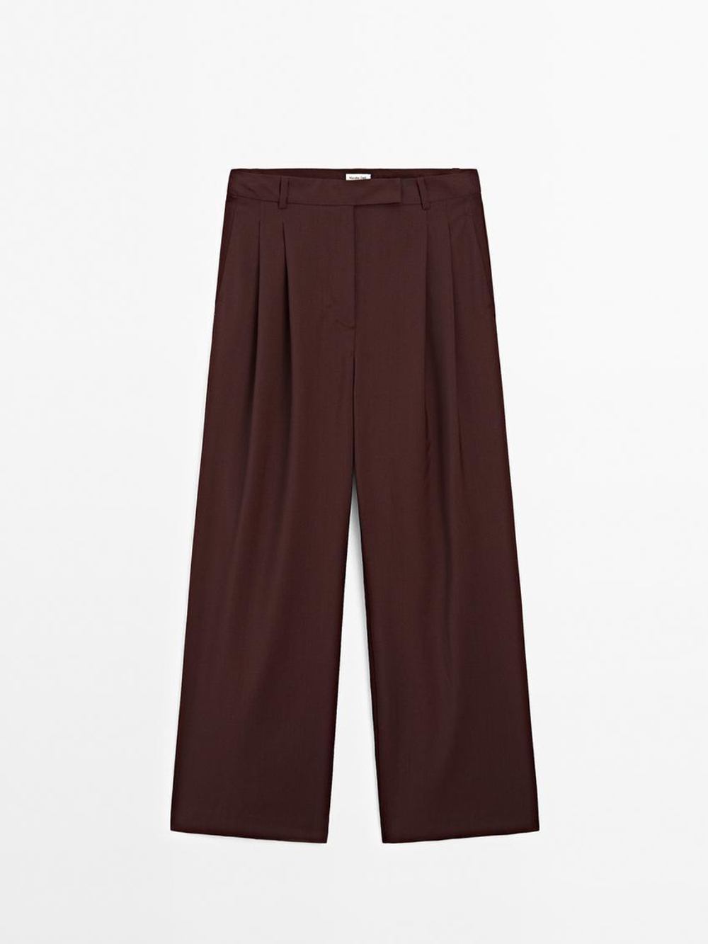 Massimo Dutti Брюки с двойным швом из 100% шерсти - STUDIO, бордо