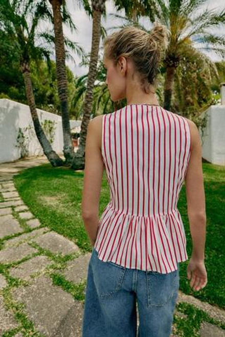 ZARA ТОП В ПОЛОСКУ С НАВЕСНЫМИ ПЕТЛЯМИ, БЕЛЫЙ/КРАСНЫЙ